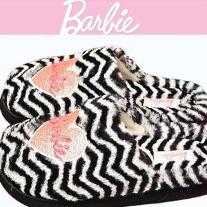 Barbie Zebra Print Glitter Heart Logo Memory Foam Slippers